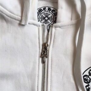 Chrome Hearts White Zip Up Sweater